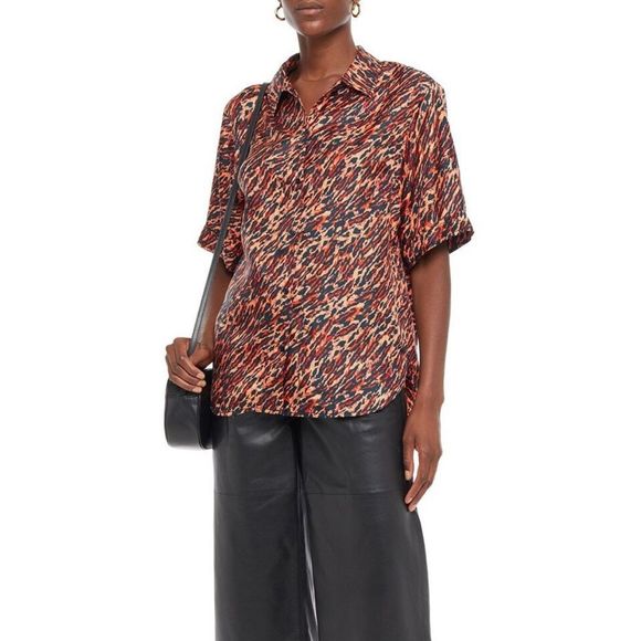 SANDRO EVIE ANIMAL PRINT SILK SHIRT - Picture 2 of 13